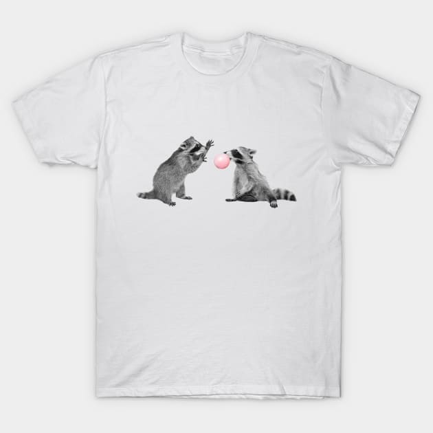 Cute Raccoons with Bubble Gum T-Shirt by ColorFlowCreations